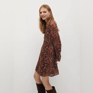 Mango Brown Paisley Print Mini Dress